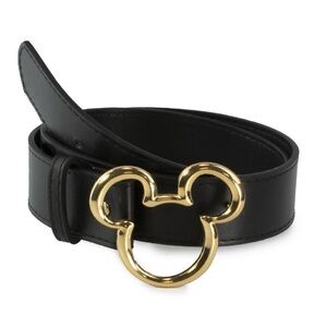 Disney Belt, Mickey Ears Gold Cast Buckle Black Vegan Leather Belt